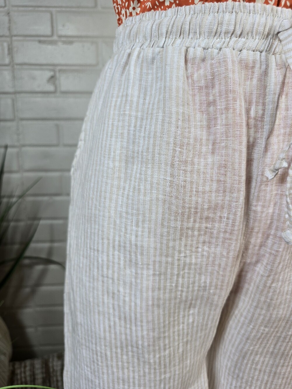Mango Linen Blend Tan and White Stripped Cropped Linen Pant Size 2 - Picture 5 of 9